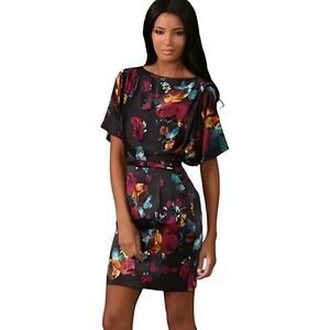 EUC Catherine Malandrino Black Belted Floral Silk Dress
